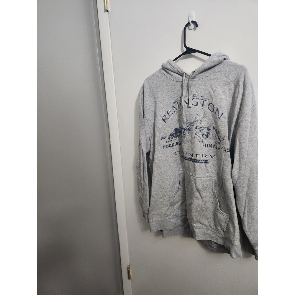 Remington Country Deer Graphic Hoodie Gray Fleece Sweatshirt Mens Large